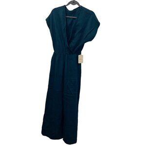 Willow NEW NWT teal crinkle cotton faux wrap top jumpsuit M